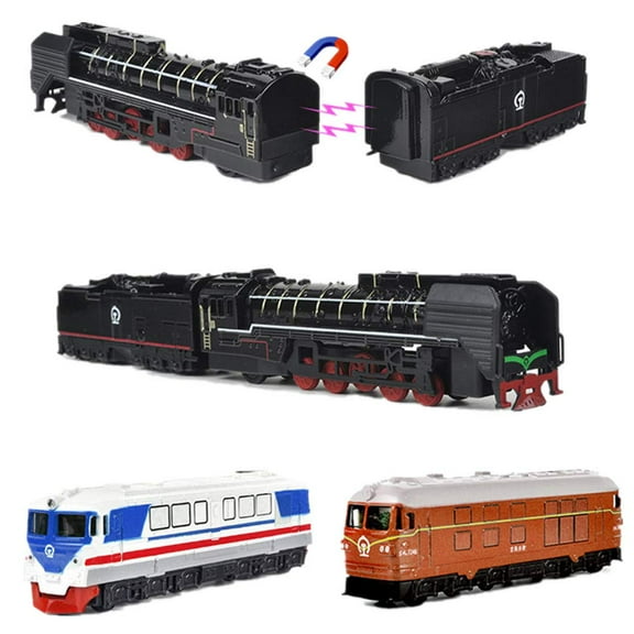 Locomotive Train Model Toy Pullback Retro Steam Train Magnetic Simulation Die cast Engine Vehicle Set Collection Gift Kids - 4pcs Random Unit