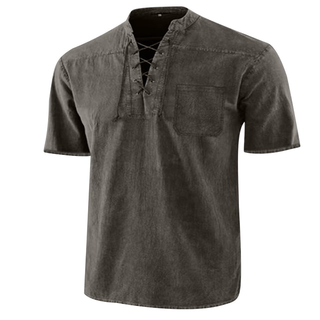 Mareep Chemise Homme S-5TG Nouveau Style Printemps et Été Couleur Unie Rétro Col Montant Manches Courtes Décontractée