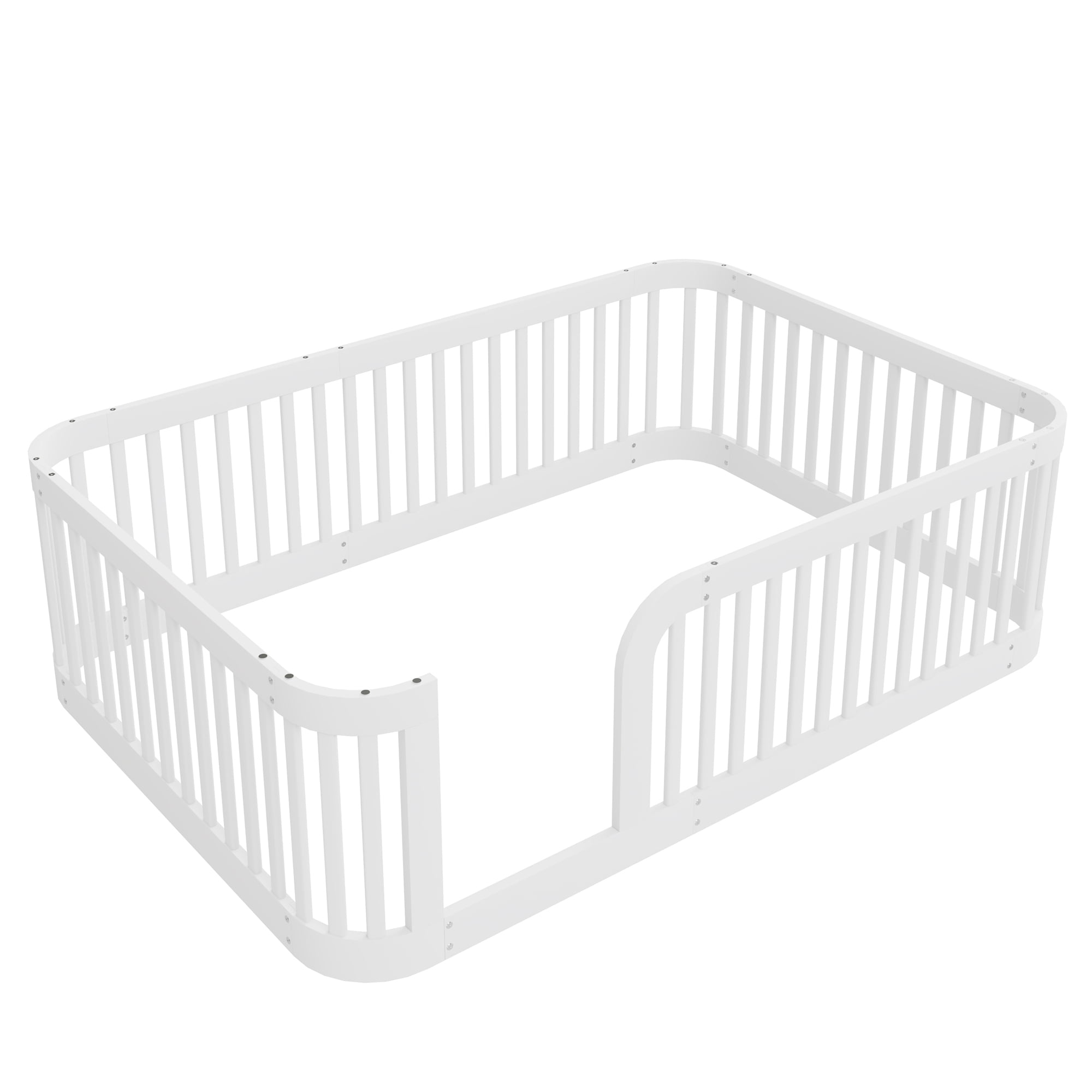 Euroco Full Size Floor Bed with Fence for Kids Teens and Toddlers, White