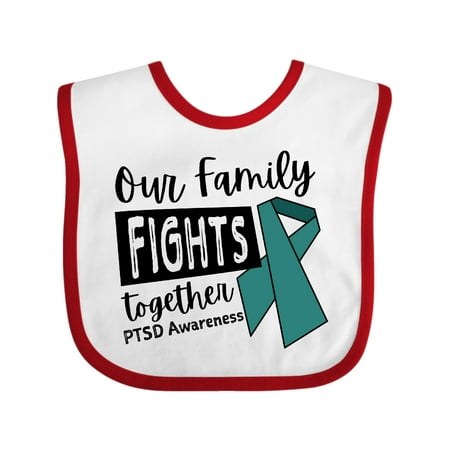 

Inktastic Our Family Fights Together PTSD Awareness Teal Ribbon Gift Baby Boy or Baby Girl Bib