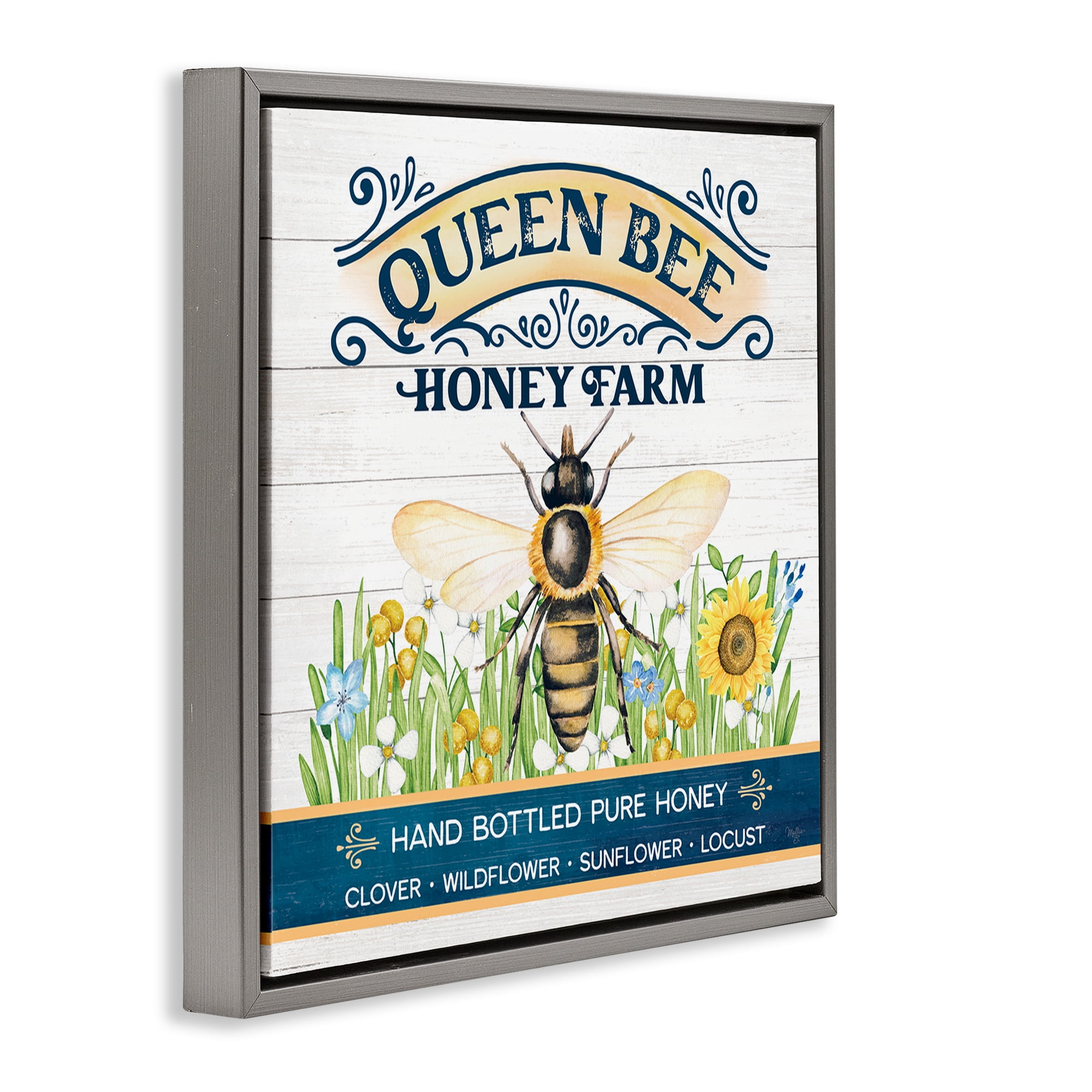 Stupell Industries Queen Bee Honey Farm Animals & Insects Painting Gray Floater Framed Canvas Art Print Wall Art, 25 x 25