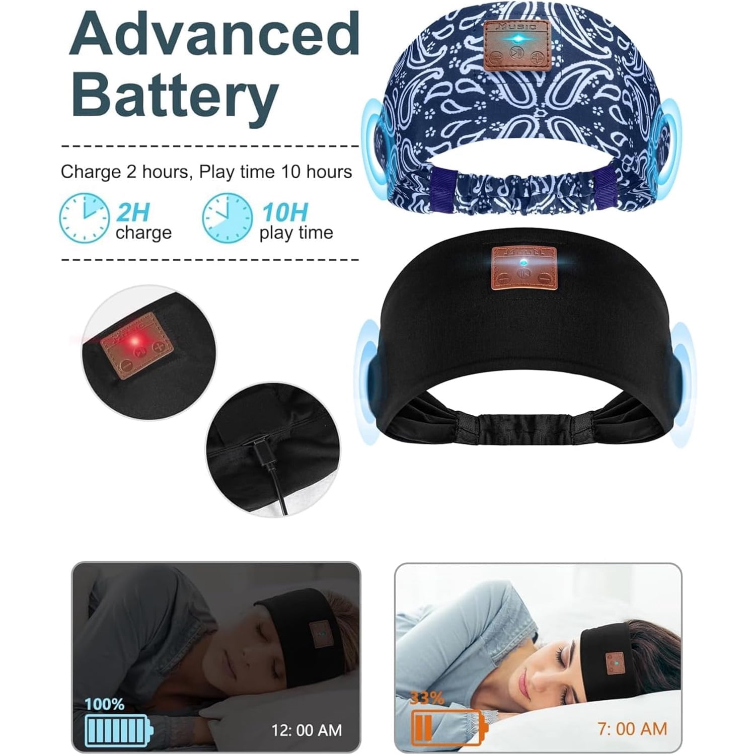 2-Pack Sleeping Headphones, Headband with Ultra-Thin HD Stereo Speaker, Bluetooth Headband Headsets for Sports, Workouts, Insomnia, Yoga, Air Travel, Meditation Gym