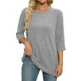 thumbnail image 3 of Womens Fall Clothes, 3/4 Sleeve Shirts for Women Fashion Loose Fit Solid Color Crewneck T-Shirts, 3 of 5
