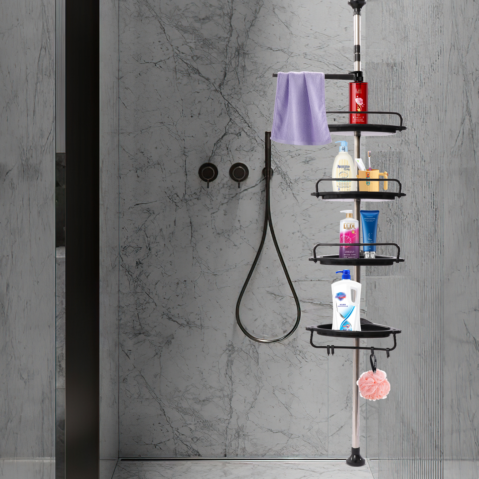 Miumaeov Adjustable Shower Corner Rack Black Bathtub Storage Organizer
