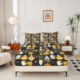 thumbnail image 2 of Manfei Spooky Pumpkin Lantern Fitted Sheet Queen,Bat Silhouette Print Halloween Bedding,3 Pieces,1 Fitted Sheet and 2 Pillowcases, 2 of 6
