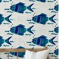 thumbnail image 1 of S4Sassy Self-Stick Decorative Boho Wallpaper, Fish Motif Wall Paper, Textured Vinyl Waterproof Contact Paper, Teal, 25"X120" Removable Renter Friendly Wall Covering For Bedroom, Dining Room, 1 of 9
