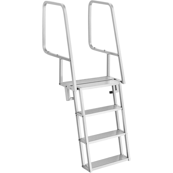 Pipopa Flip-Up Dock Ladder,4-Step Heavy-Duty Aluminum Alloy Pontoon Boat Swim Ladder with Non-Slip Wide Steps,350 lbs Weight Capacity,Comfort Use for Lake Pool Marine Boarding