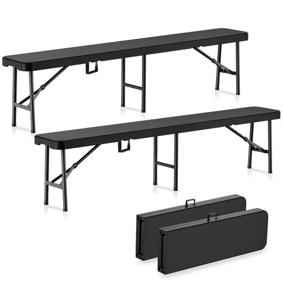 6FT Foldable Bench Seating Set of 2, Folding Bench Seat with Carrying Handle, Portable Benches for Picnic, Camping, Soccer Sideline & Event