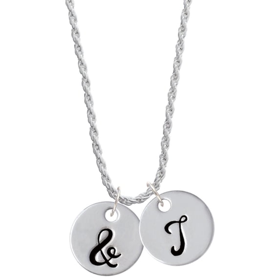 Delight Jewelry Silvertone Large Script Letter - & - 3/4'' Disc - Silvertone Script Initial Disc - T - Charm Necklace, 20"+3"