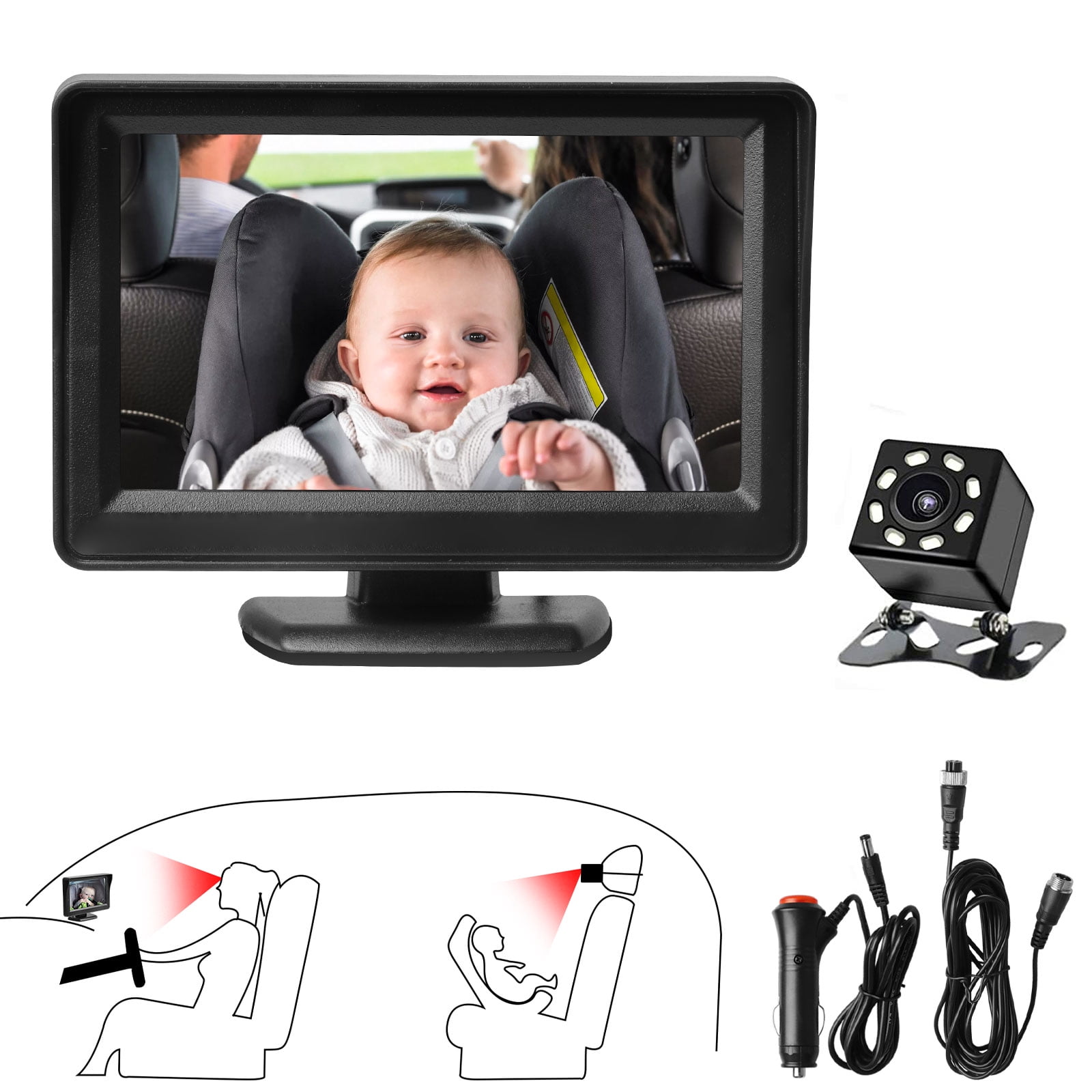 Baby Car Mirror, EEEkit Car Back Seat Camera Mirror with 4.3'' HD Night