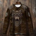 thumbnail image 2 of Men's Long Sleeve Vintage Distressed Viking Wolf Printed Celtic Crew Neck Sweatshirt Retro Viking Cultural Fashion Long Sleeve Top for Men with Edgy Retro Design(Brown,L), 2 of 5