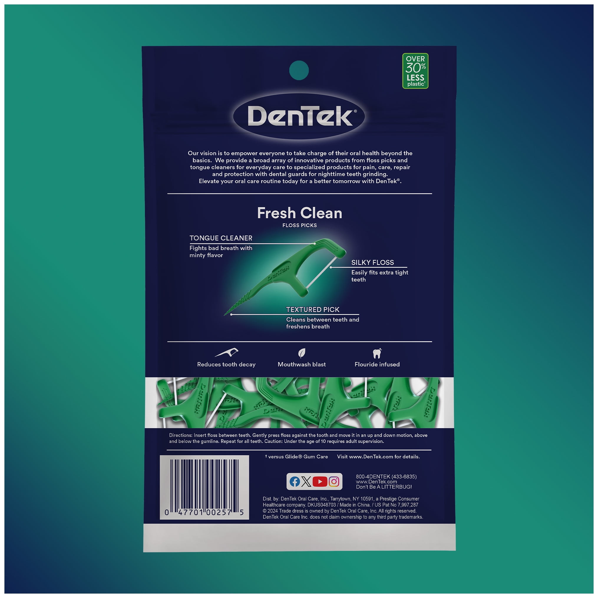 DenTek Fresh Clean Floss Picks, For Extra Tight Teeth, 75 Count, 3 Pack