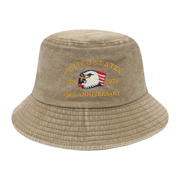 vigerkar United States 250th Anniversary Bucket Hat for Women Men America 1776 2026 Patrioticic USA Flag Hat (Khaki, One Size)