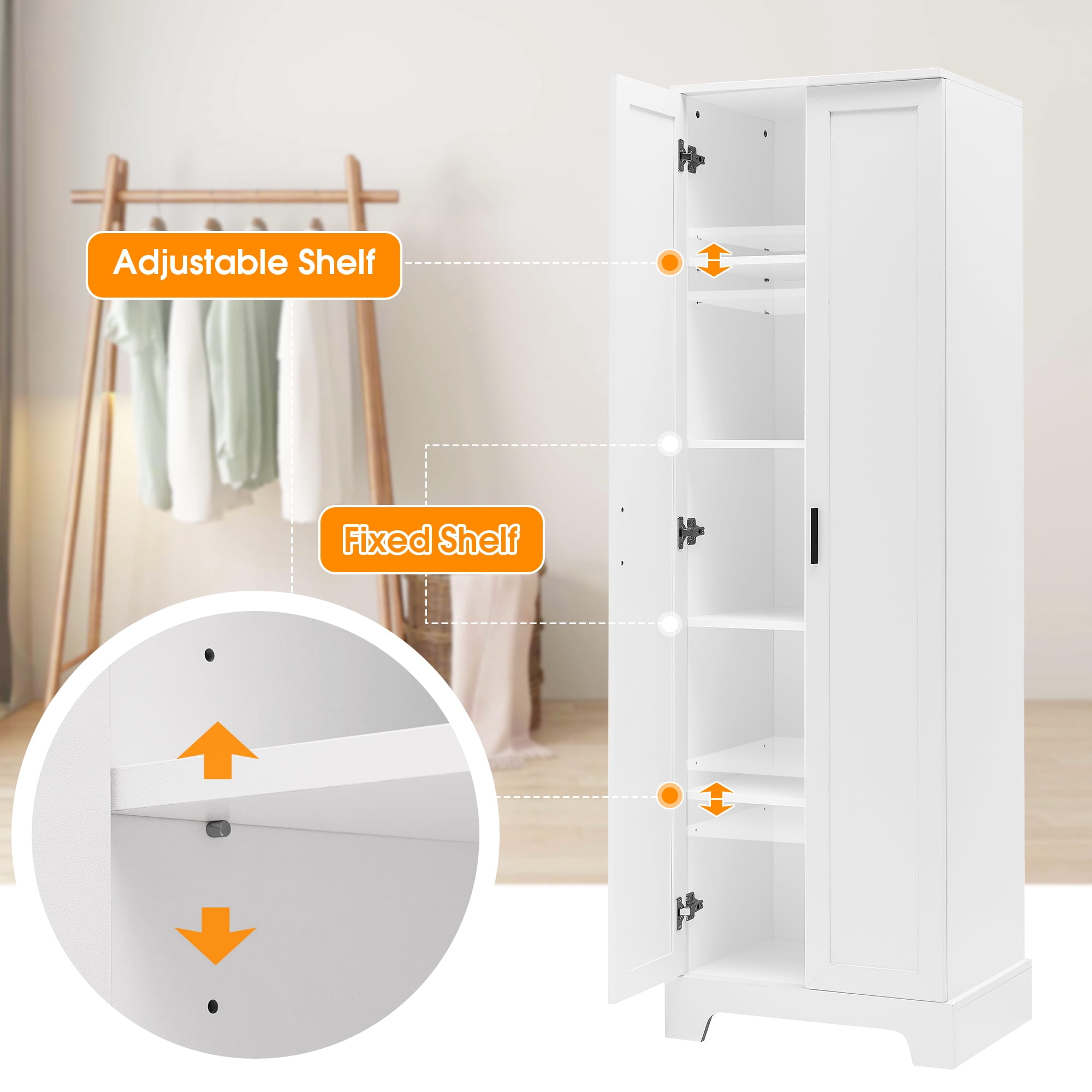 71" Tall Storage Cabinet with Two Doors 5 Layer Adjustable Shelf , MDF Board Floor Cabinet for Dinning Room ,Kitchen,Bathroom, Office