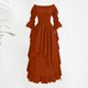 thumbnail image 2 of Vestido de manga tres cuartos para mujer ropa de fiesta plisada con cuello oblicuo Estilo Vintage, 2 of 8