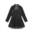 thumbnail image 4 of Kaerm Girls Long Sleeves Rhinestones Figure Ice Skating Roller Skating Kids Shiny Sheer Mesh Ballet Black 6, 4 of 6