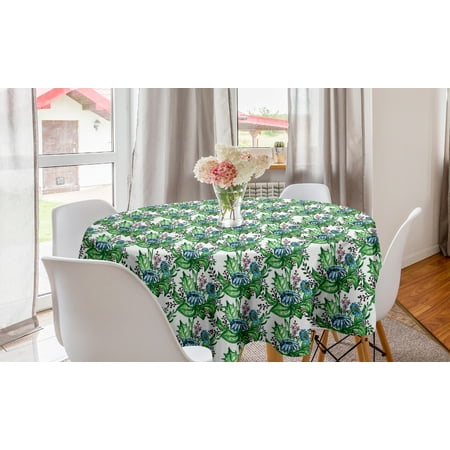 

Floral Round Tablecloth Repetitive Pattern of Hand Painted Spring Flowers and Several Leaves Circle Table Cloth Cover for Dining Room Kitchen Decor 60 Green and Multicolor by Ambesonne
