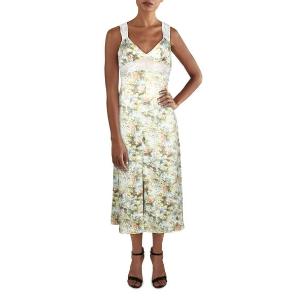 DANIELLE BERNSTEIN Womens Green Sheer Slitted Sleeveless V Neck Full-Length Fit   Flare Dress 6