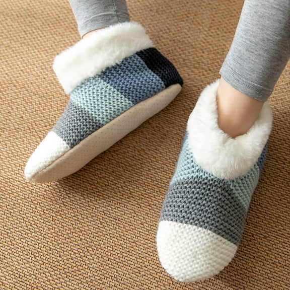 Ajshakl Cute Socks, Winter Women Socks Christmas Cozy Fuzzy Fleece Lined Warm With Silicone Grippers, Blue