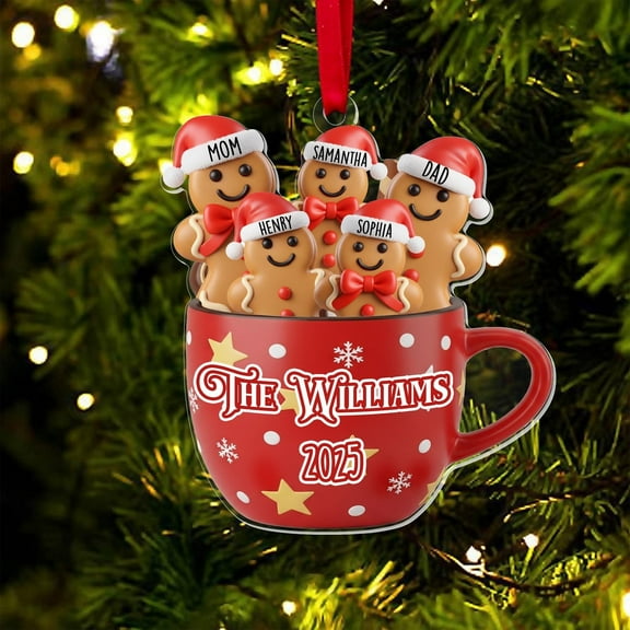 Personalized Acrylic Family Ornament, Gingerbread Christmas Family Ornament, Gingerbread Family of 2,3,4,5,6 Ornament 2025, Christmas Decor