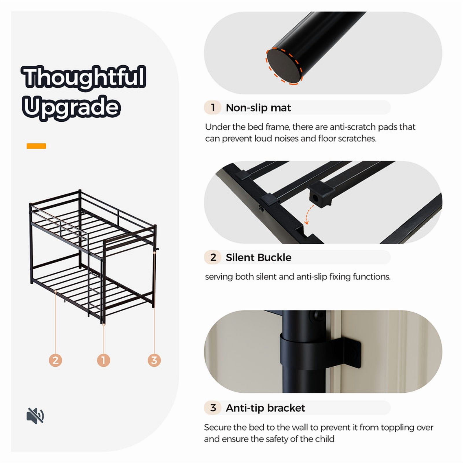 avobird Metal bunk bed (Twin size), suitable for children/teenagers/adults, 11.3-inch high guardrails, 11 crossbars, 770 lbs, black.