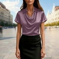 thumbnail image 6 of Haivin Women's Elegant Cowl Neck Polyester Blouse Short Sleeve Office Work Shirt Silk Top, 6 of 8