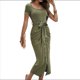 thumbnail image 2 of Vestido Maxi de Verano 2025 para Mujer, Corta, Cuello Redondo, Cintura Anudada, Corte Entallado, Abertura, Fruncido Verde M, 2 of 10