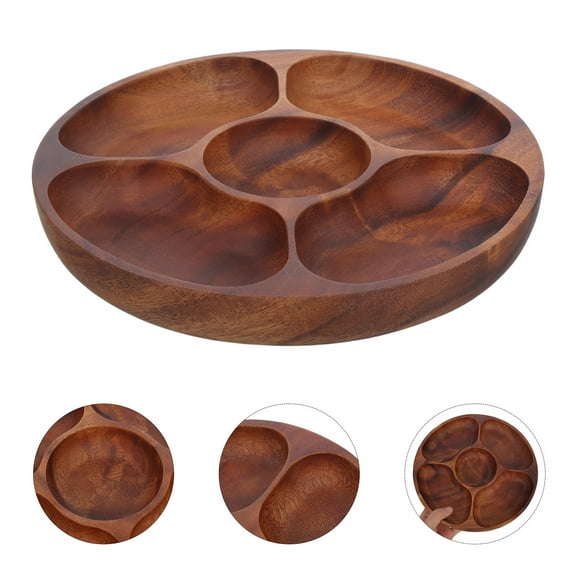 COMPUKAS Appetizer Divided Serving Platter Brown Wood 1Pcs