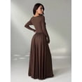 thumbnail image 2 of Brown Womens Solid Color Slim Fit Long Sleeve Maxi Dress Elegant Evening Party Dress, 2 of 8