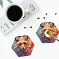 thumbnail image 4 of Zufioo Color Splash Fox Portrait Print Leather Coaster Set, Decorative PVC Coasters 4-pack - Scald and Stain-resistant, Suitable for Home, Cafes, Restaurants-Hexagon, 4 of 6