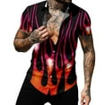 thumbnail image 3 of Lapel Color Flame 3D Print Shirt Short Sleeve Shirt Men's Casual Half Sleeve Cardigan Shirt XXS-4XL, 3 of 4