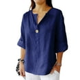 thumbnail image 4 of Women Tops 3/4 Sleeve Shirt Casual V neck Shirt Loose Casual Tshirts Cotton Linen Summer Tees Business Work Tunics Shirt, 4 of 4