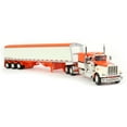 thumbnail image 2 of Kenworth W900A with 60" Flat Top Sleeper and Lode King Distinction Tri-Axle Hopper Trailer Orange and Pearl White 1/64 Diecast Model by DCP/First Gear, 2 of 2