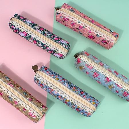 AYktou Floral Pencil Case Forest Style Elegant Pencil Bag Portable Pencil Bag Storage Pouch Pen Pencil Marker Stationery Bag Holder Lace Trim Makeup Brush Pouch Cosmetic Bags Zipper Pouch Bags