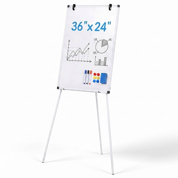 LIFERECORD 36"x24" Magnetic Portable Easel Dry Erase Board, Flipchart Easel Stand Tripod Whiteboard, White