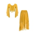 thumbnail image 2 of Doomiva Women's Belly Dance Dress Set Belly Tulle Flare Sleeve Crop Top with Chiffon Dance Skirt Yellow One Size, 2 of 7
