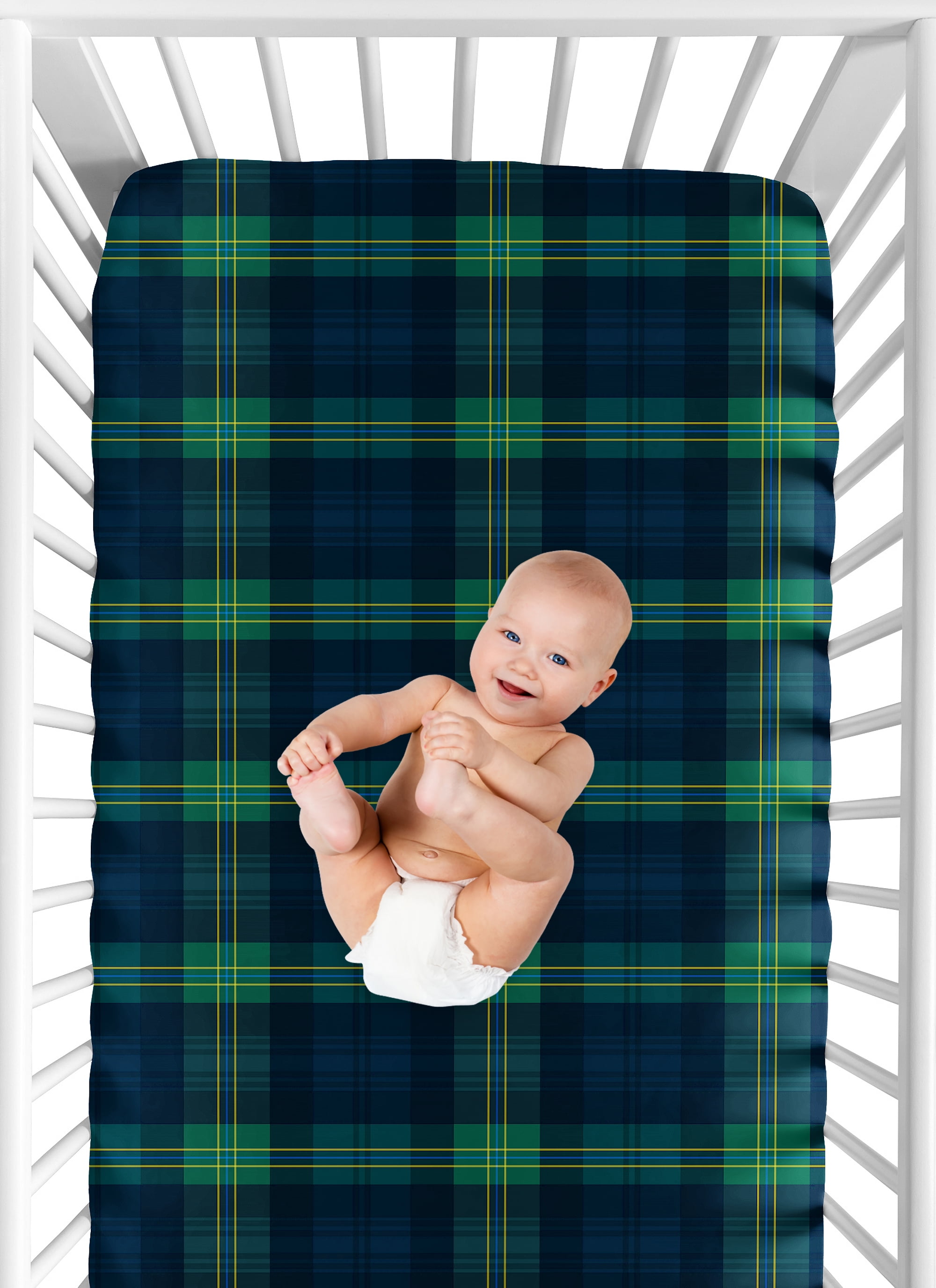 Sweet Jojo Designs Gingham Green Plaid Boy, Girl, Unisex/Gender Neutral Fitted Crib Sheet