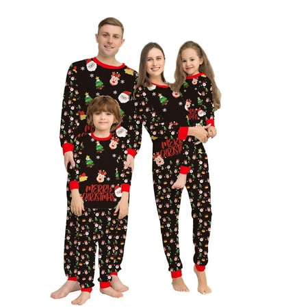 

XFLWAM Christmas Pajamas for Family Xmas Tree Santas Claus Reindeer Printed Long Sleeve Family Pjs Matching Sets Xmas Sleepwear Suits Unisex Baby-Kids