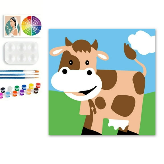 Paint by Numbers Set for Adult Beginners, 8x8 Inch DIY Oil Paint by Numbers for Kids with Frame for Home Decoration (Cartoon Cow)