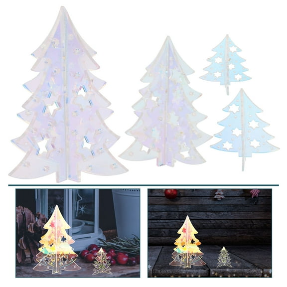 Minkissy Set of 8 Transparent Acrylic Christmas Trees with Iridescent Finish for Holiday Fireplace Decoration and Seasonal Home Decor