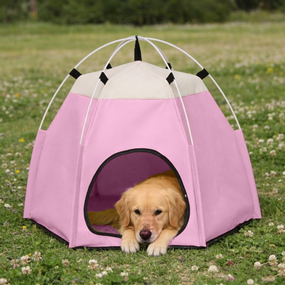 Open Design Pet Tent, Breathable Mesh Cat Dog Bed, Secure Ventilated Pet House for Indoor Outdoor Travel, Portable Lightweight Shelter, Pink