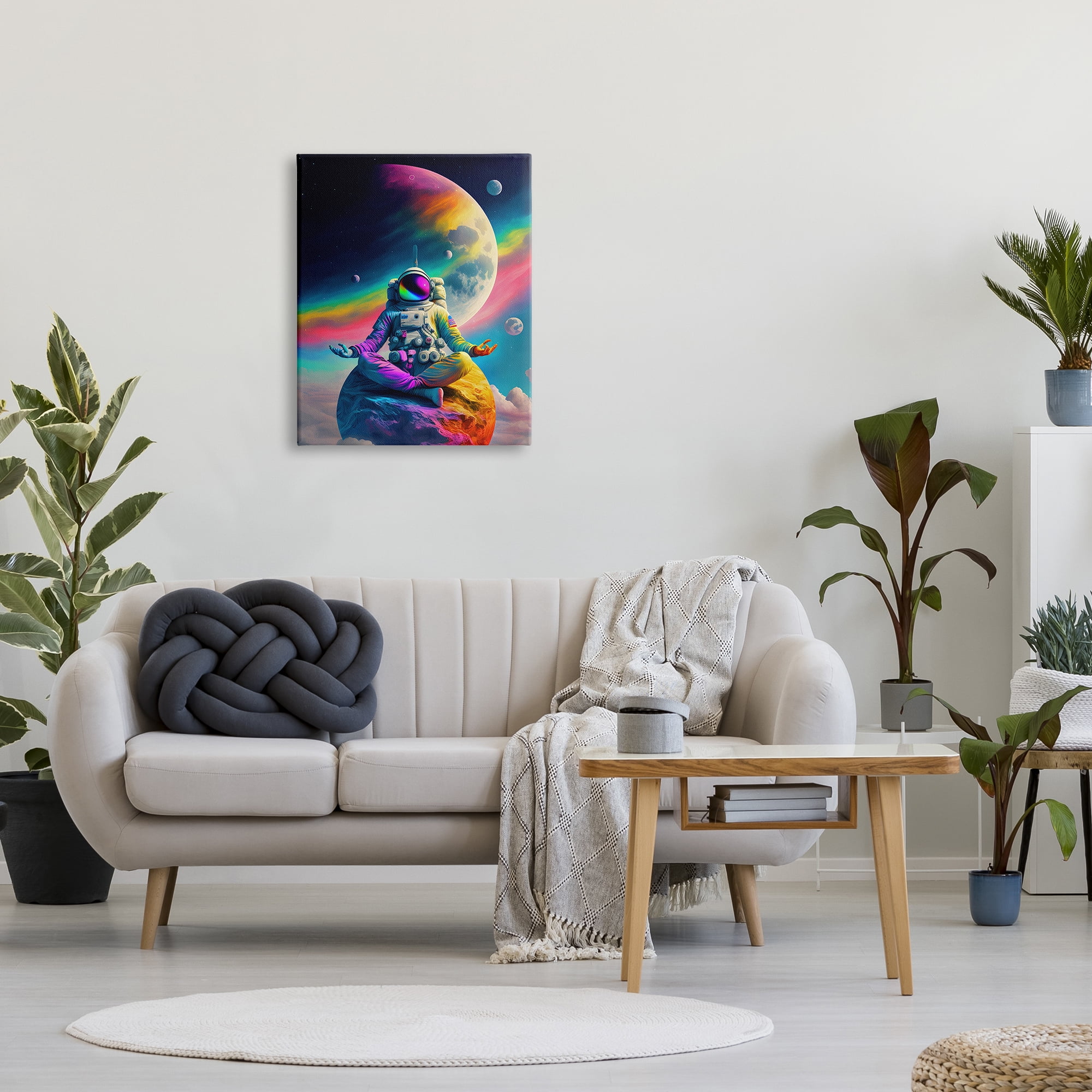 Stupell Industries Astronaut Meditating on Moon Novelty Painting Gallery Wrapped Canvas Art Print Wall Art, 24 x 30