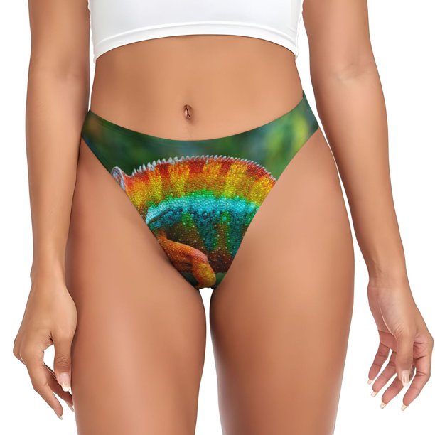 Balery Chameleon Tangas de Algodón para Mujer con Estampado – Ropa Interior Sexy, Transpirable, G-string-X-Large