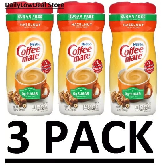 3 PACK - Coffee Mate, Powder Coffee Creamer, Sugar Free, Hazelnut, 10.2 oz