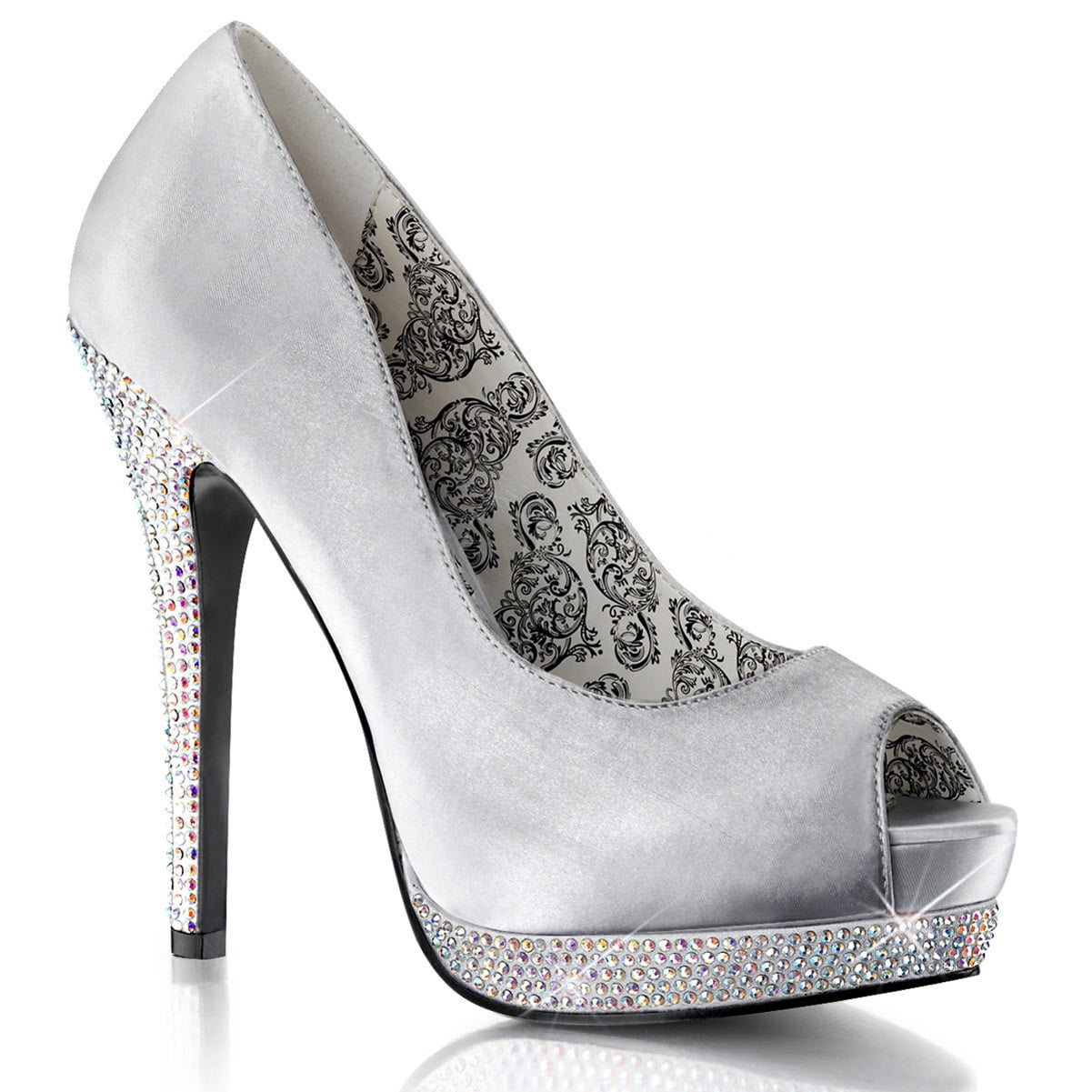 Silver Peep Toe Pumps 5.25'' Rhinestone 