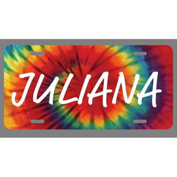Juliana Name Tie Dye Style License Plate Tag Vanity Novelty Metal | UV Printed Metal | 6-Inches By 12-Inches | Car Truck RV Trailer Wall Shop Man Cave | NP1423