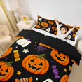 thumbnail image 2 of Homewish Halloween Pumpkin Ghost Bedding for Kids, Black Orange Striped Candy Star Duvet Cover Full, Black Reversible, 3pcs, 1 Duvet Cover and 2 Pillowcases, 2 of 6