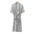 thumbnail image 2 of JTieacloth Soft Loose Sleepwear Male Casual Nightgown Solid Color Homewear Short Sleeve Half Waist Tie Robe Gray, 2 of 3