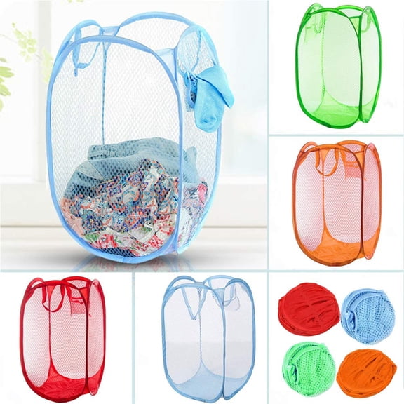 1 PACK 18-inch Pop-Up Foldable Collapsible Mesh Laundry Hamper With Side Pocket, Sturdy Durable Storage Basket Foldable Storage Containers