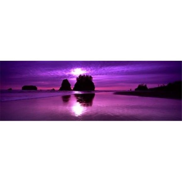 Panoramic Images PPI130970L Silhouette of sea stacks at sunset  Second Beach  Olympic National Park  Washington State  USA Poster Print by Panoramic Images - 36 x 12